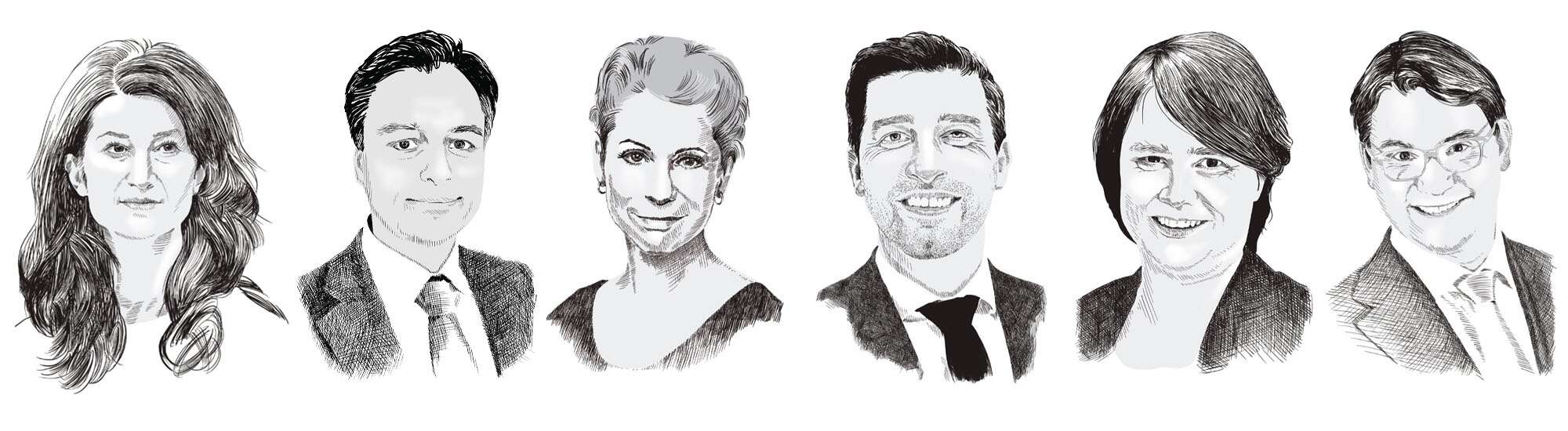 Getekende portretten voor het boek Retourtje Brussel